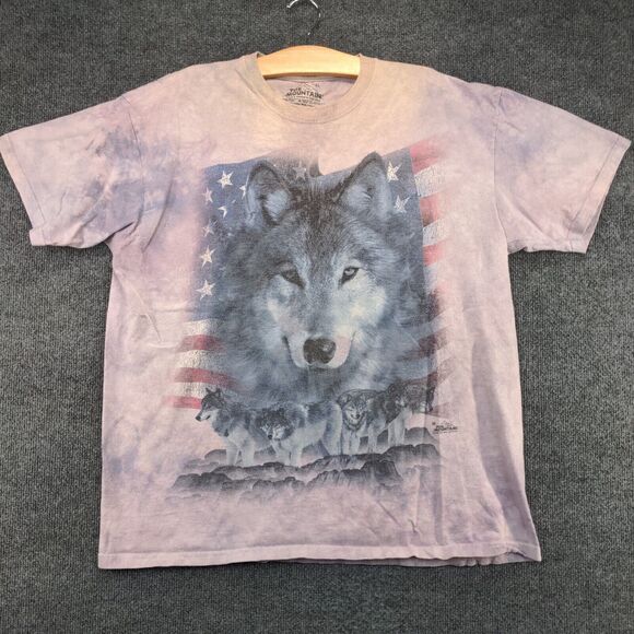 The Mountain Men's Wolves American Flag T-Shirt Multi Tie Dye XL 100% Cotton - Picture 2 of 14